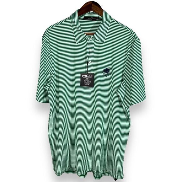 NWT Ralph Lauren RLX Green & White Stripe Golf Polo Shirt XL - Picture 1 of 8